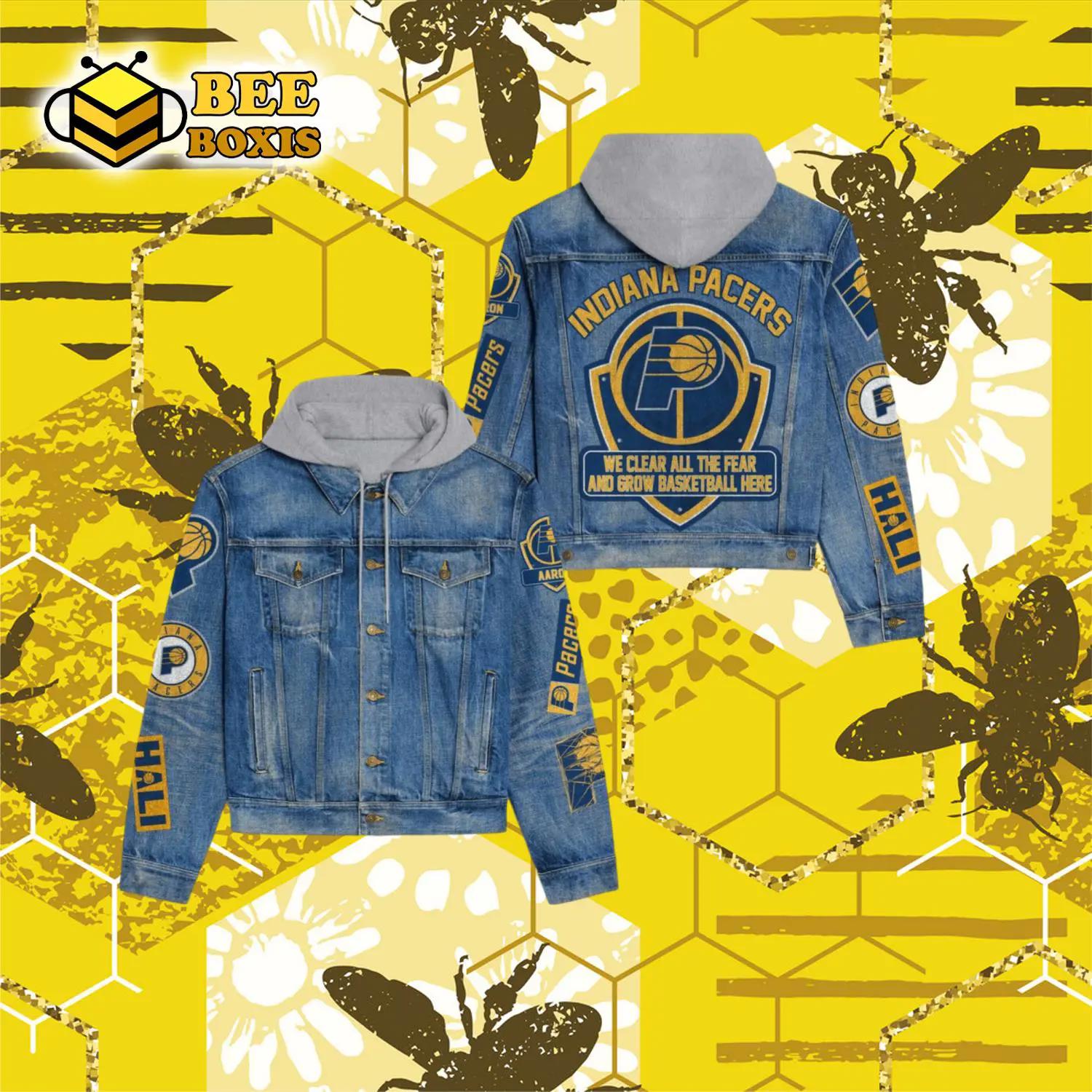 Indiana pacers we clear all the dear and grow basketball here hooded denim jacket.png