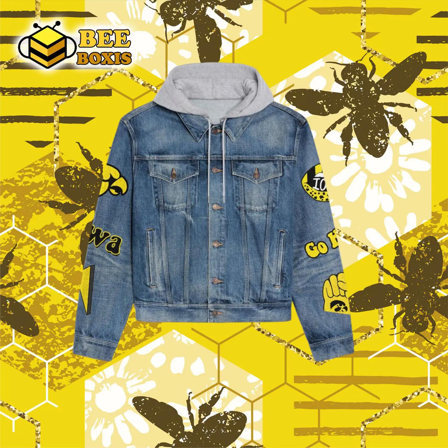 Iowa hawkeyes fight for iowa design hooded denim jacket.png