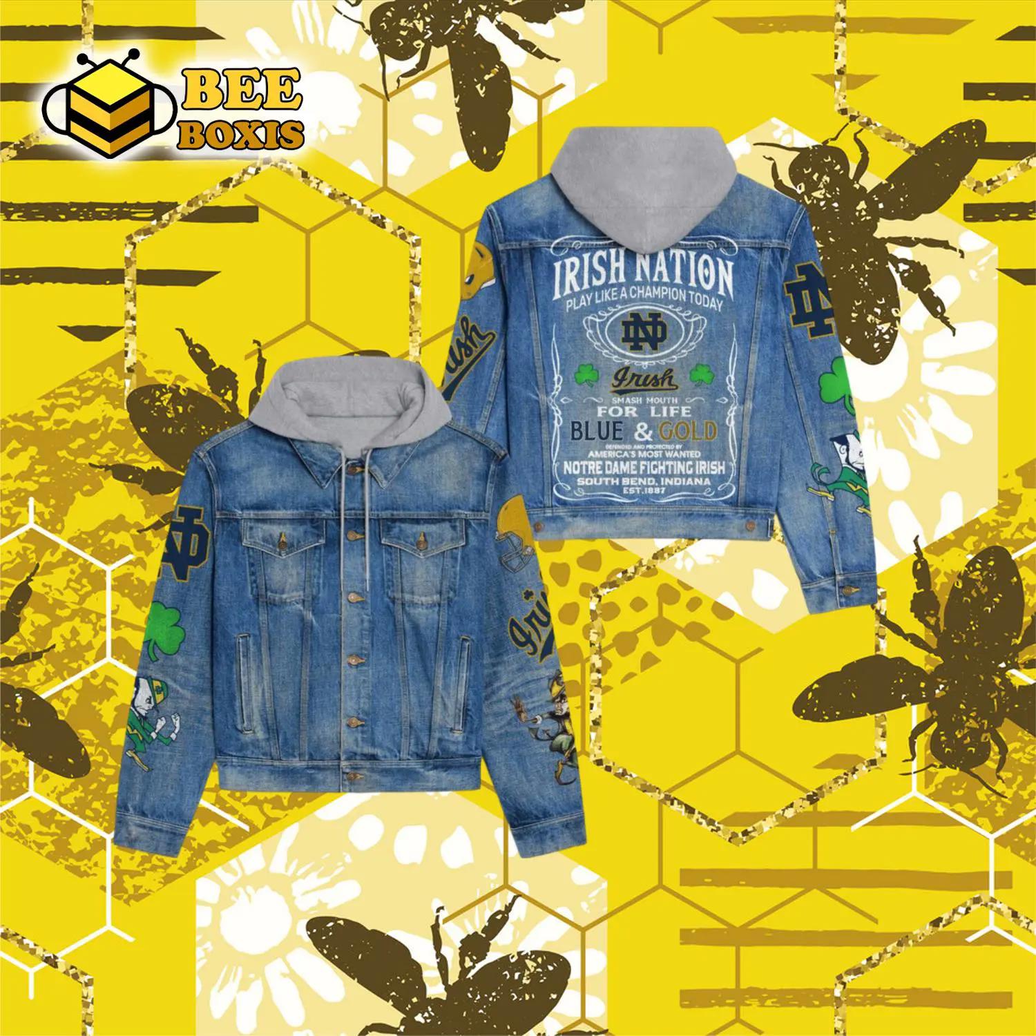 Irish nation play like a champion today logo design hooded denim jacket.png