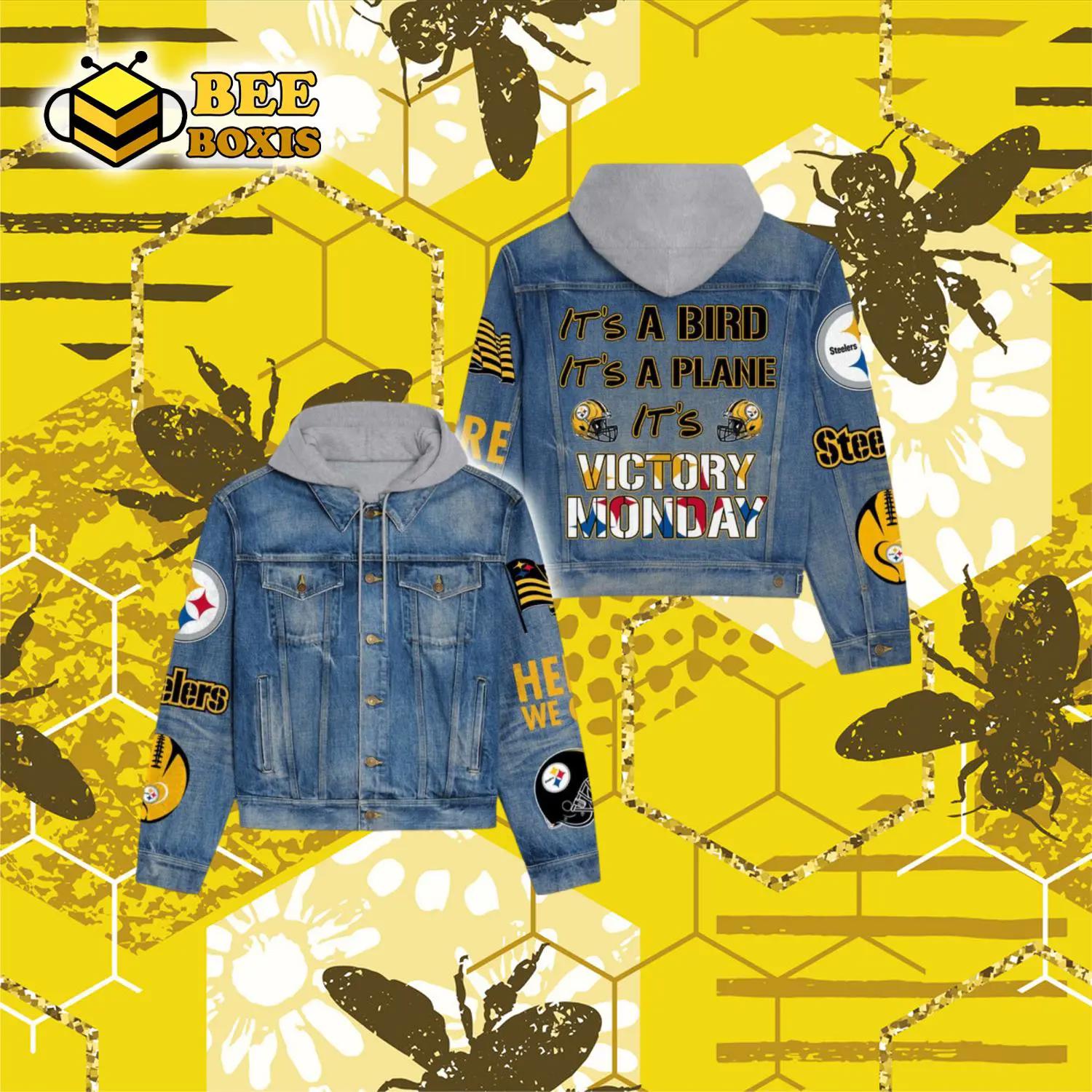 It’s a bird it’s victory monday steelers logo design hooded denim jacket.png