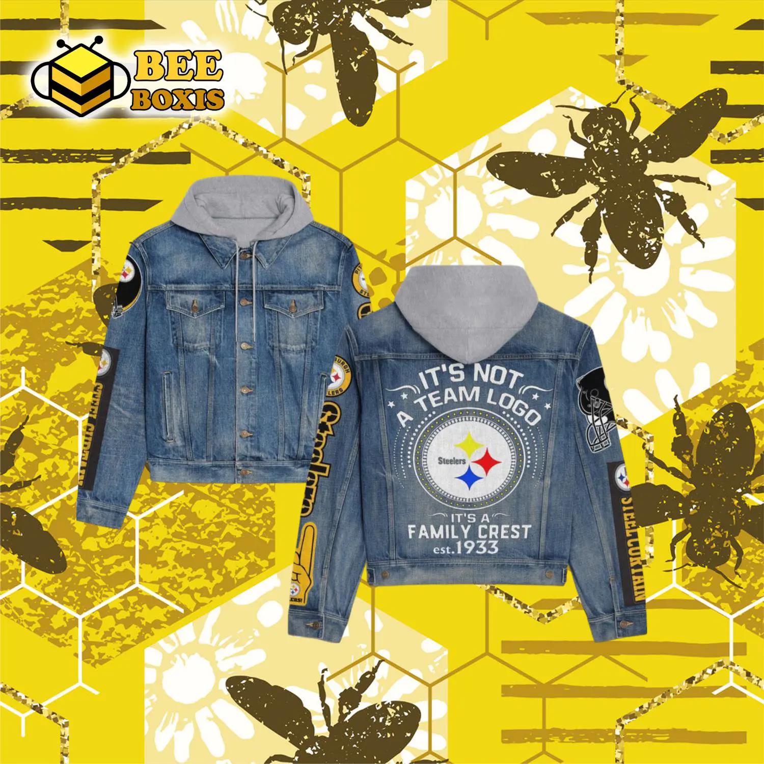 It’s not a team logo damily crest est 1933 steelers logo design hooded denim jacket.png