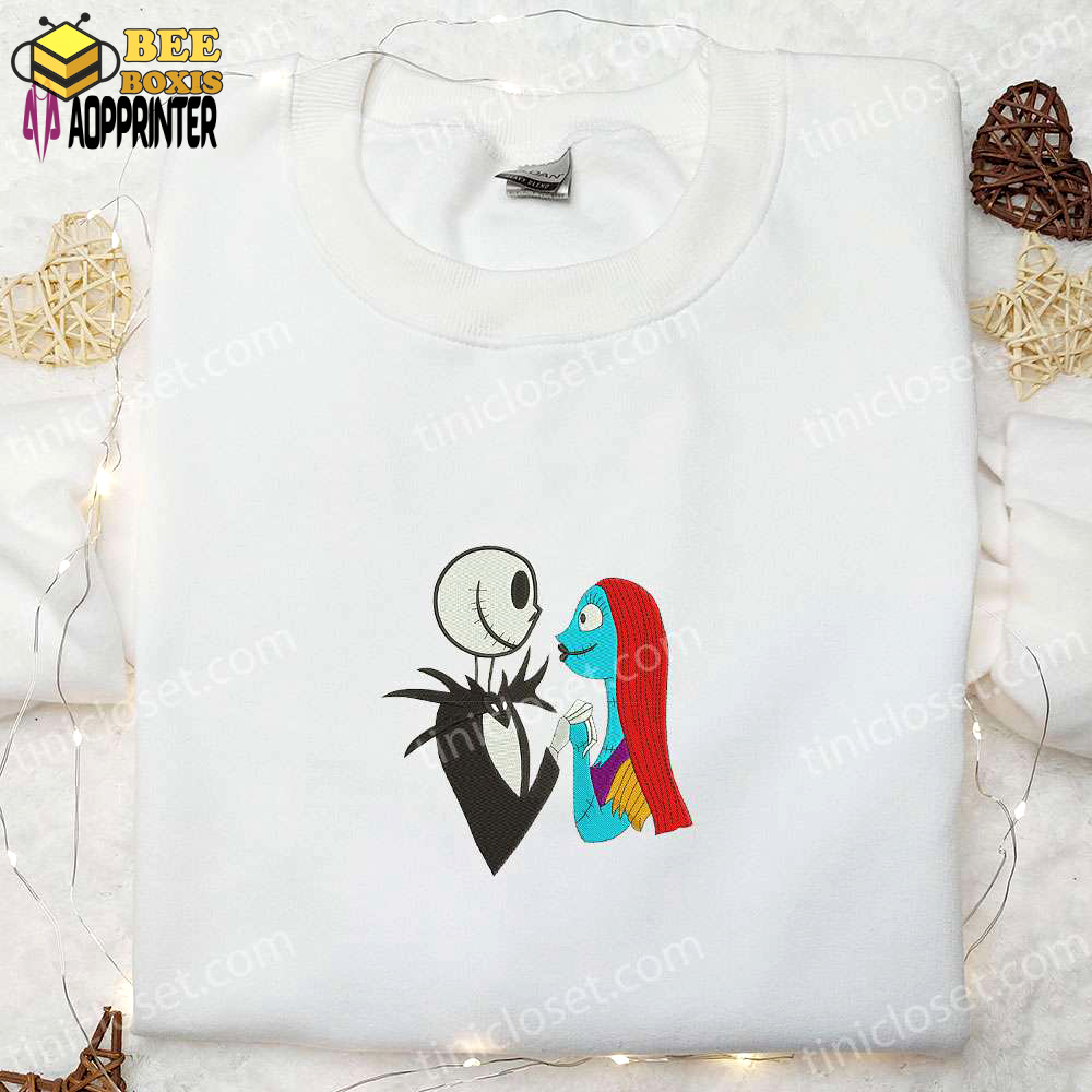 Jack and sally embroidered sweatshirt: nightmare before christmas hoodie & spirit halloween tee