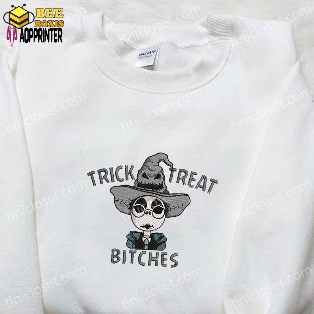 Jack skellington x harry potter trick treat bitches embroidered shirt – funny & spirit halloween