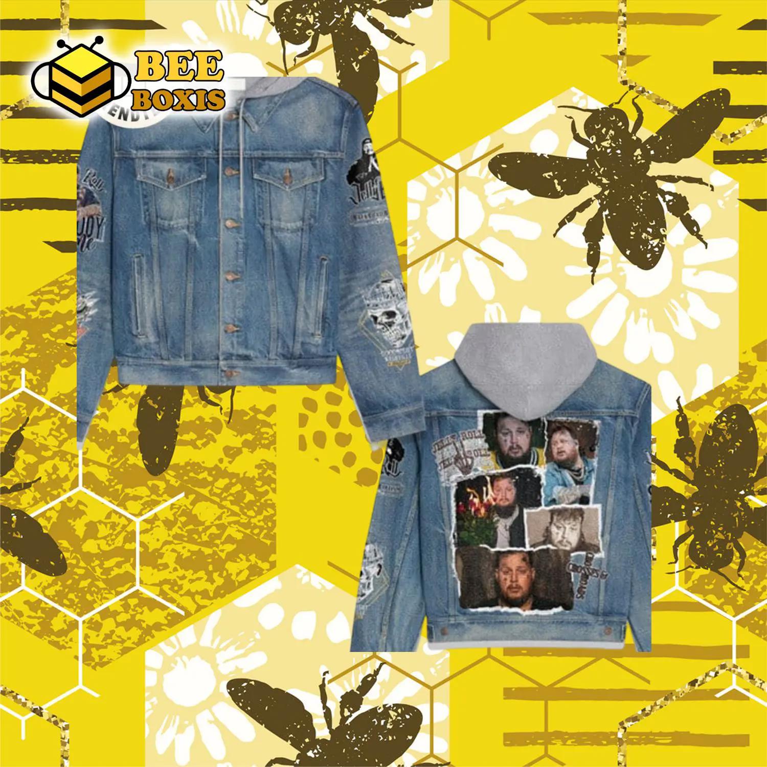 Jelly roll portrait design hooded denim jacket.png