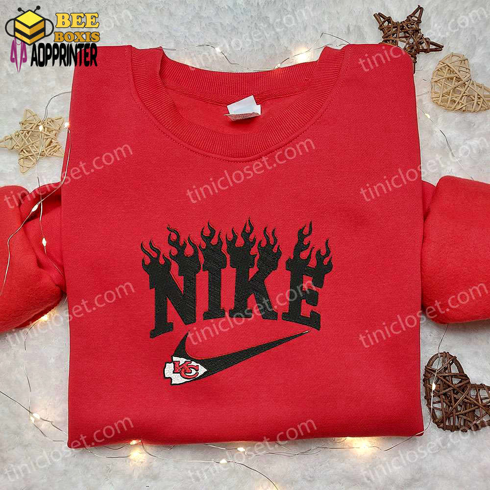 Kansas city chiefs x nike flame embroidered shirt & hoodie: perfect nfl sports gift ideas
