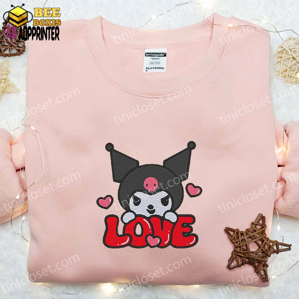 Kuromi love embroidered shirt & valentine hoodie: perfect gift for girlfriend!
