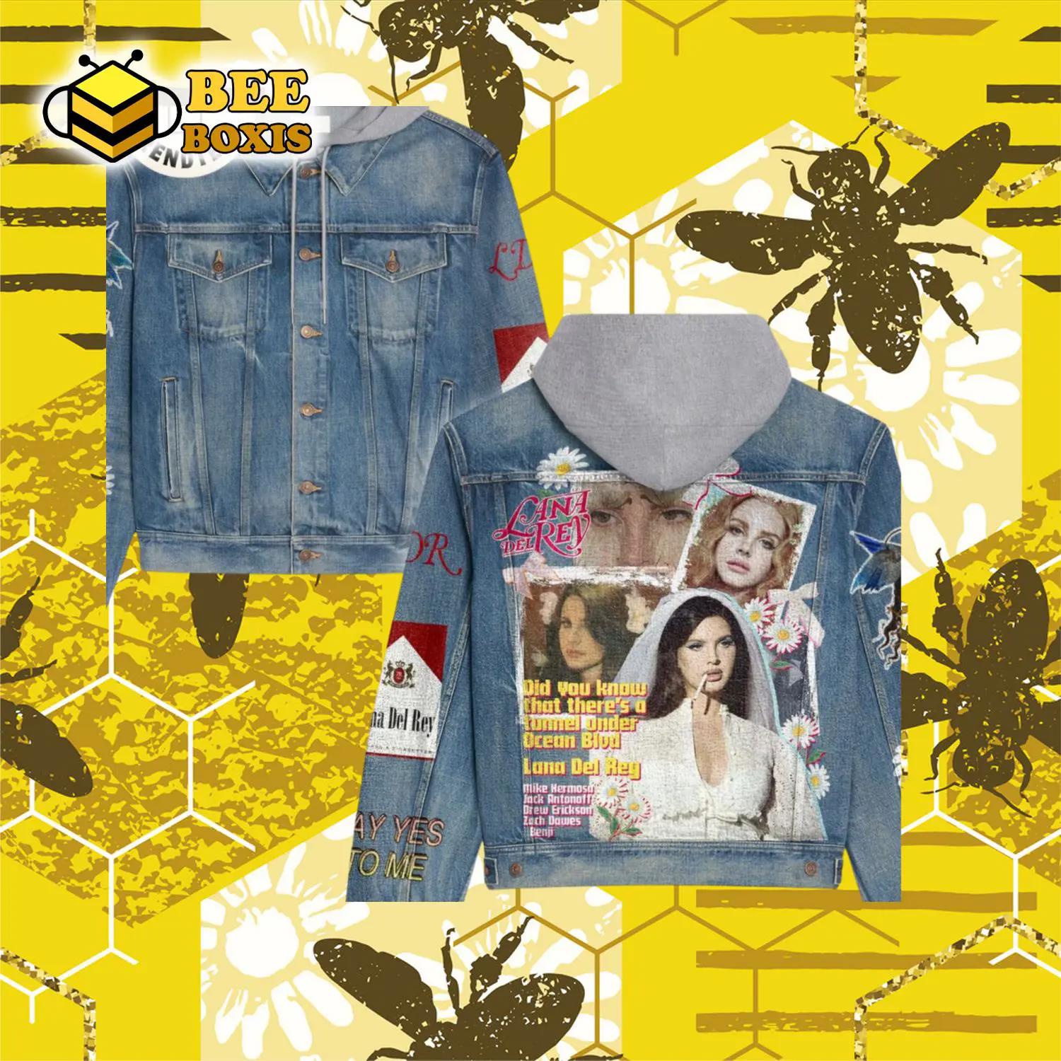 Lana del rey flower design hooded denim jacket.png