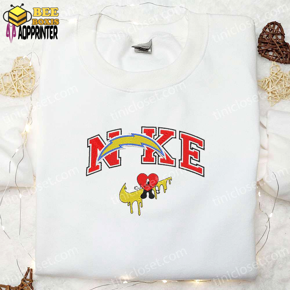 Los angeles chargers bad bunny x nike embroidered shirt & hoodie: nfl sports gift idea