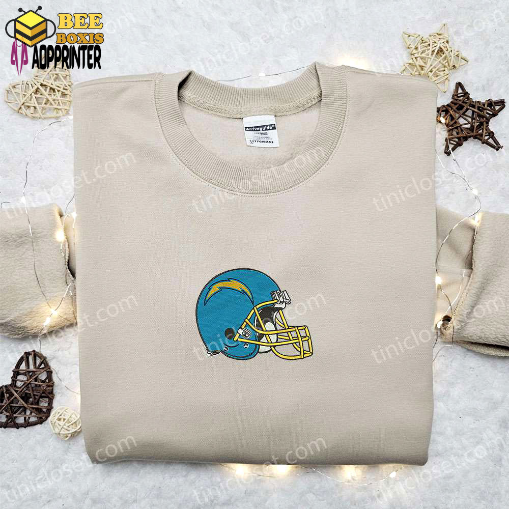 Los angeles chargers helmet embroidered shirt & hoodie: nfl sports gift idea