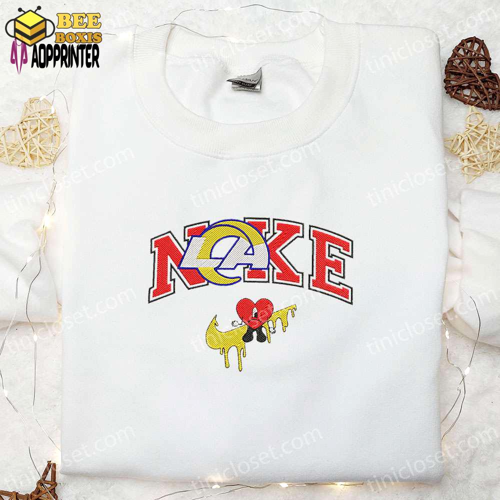 Los angeles rams bad bunny x nike embroidered shirt & hoodie – nfl sports best gift idea