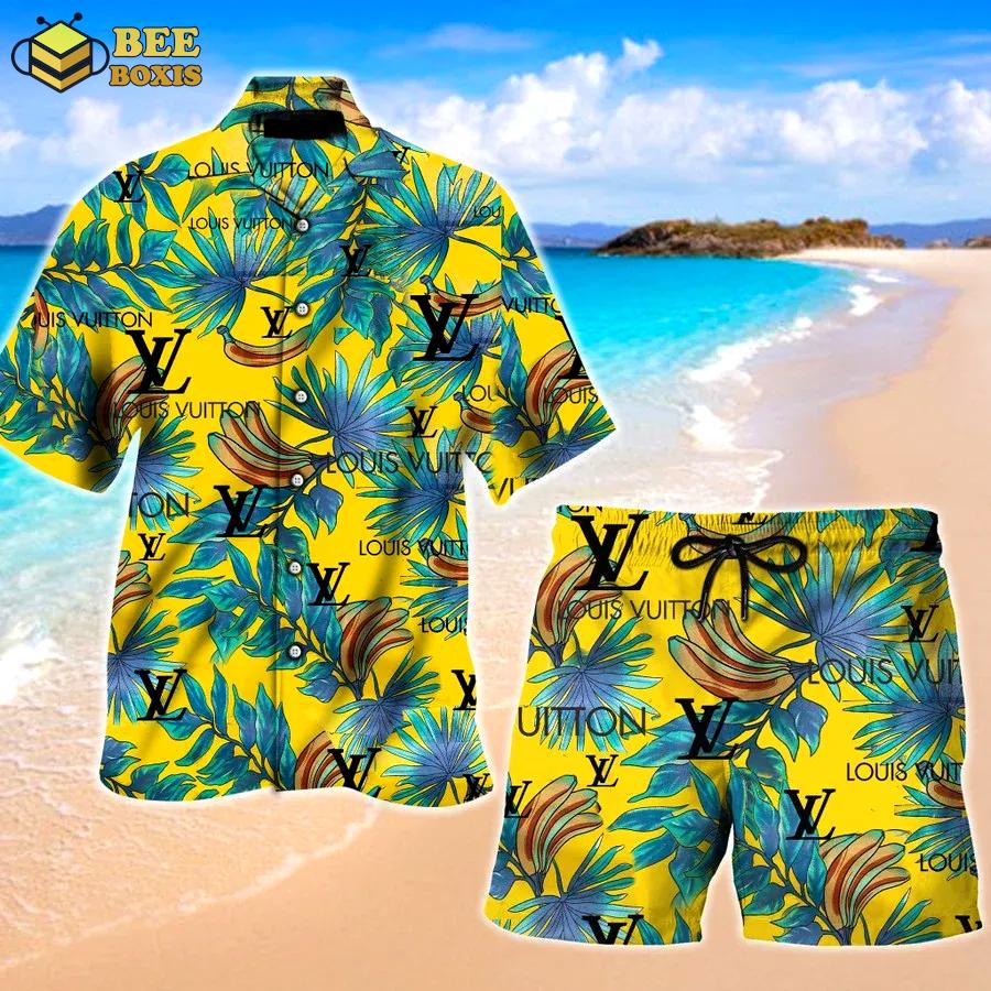 Louis vuitton banana yellow hawaii set luxury brand fashion for men