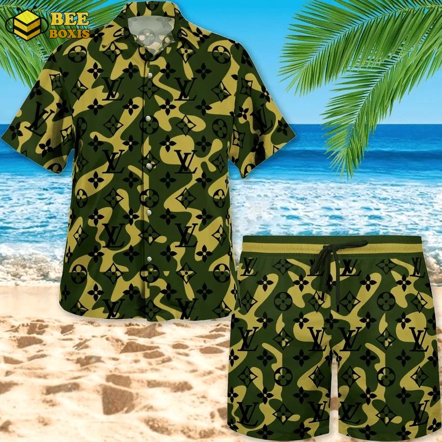 Louis vuitton camouflage luxury brand fashion hawaii set for men