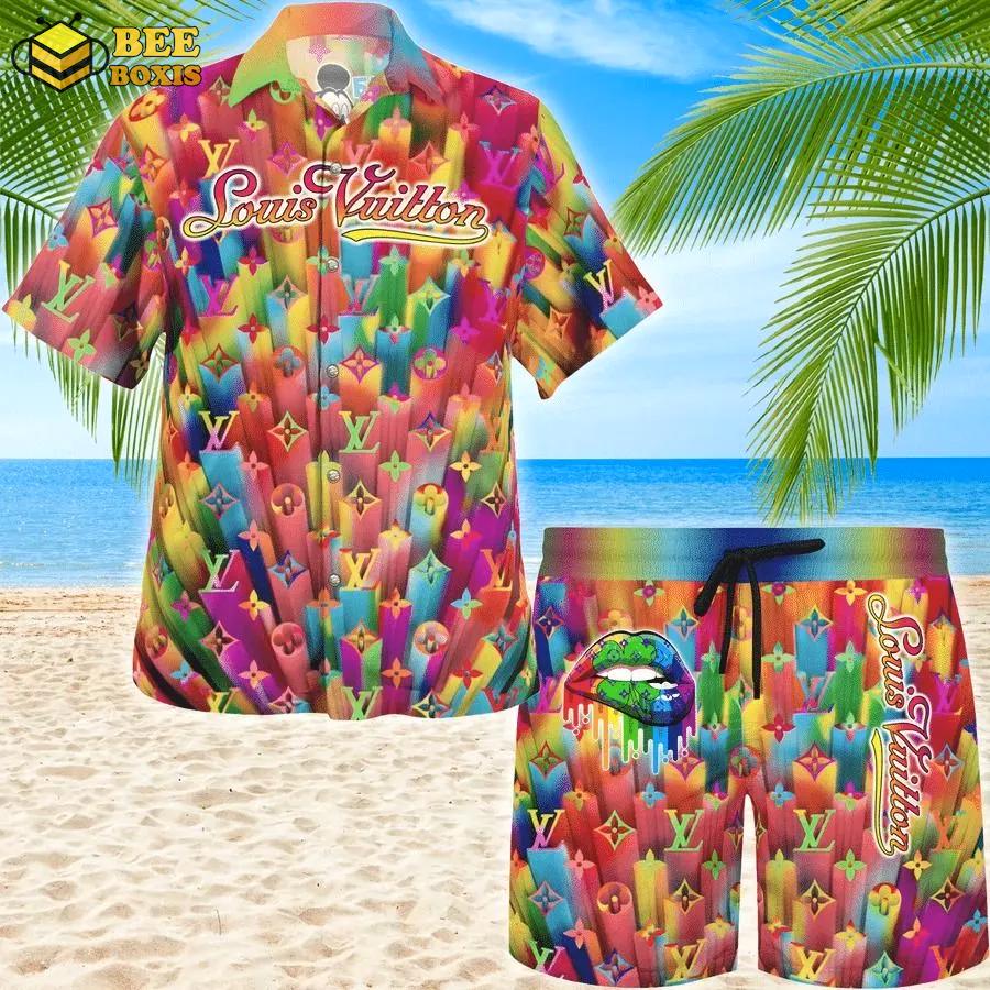 Louis vuitton colorful lip luxury brand fashion hawaii set for men