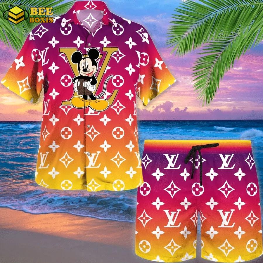 Louis vuitton mickey mouse disney  orange luxury brand premium fashion hawaii set for men