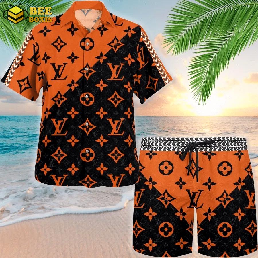 Louis vuitton orange black luxury brand premium fashion hawaii set for men