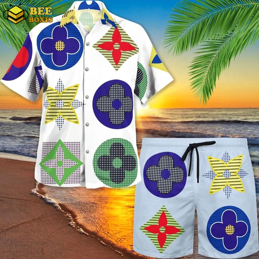 Louis vuitton pattern luxury brand fashion hawaii set for men