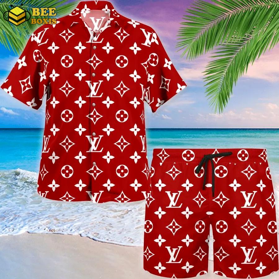 Louis vuitton red luxury brand fashion hawaii set for men
