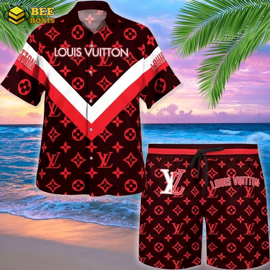 Louis vuitton red luxury brand premium fashion hawaii set for men