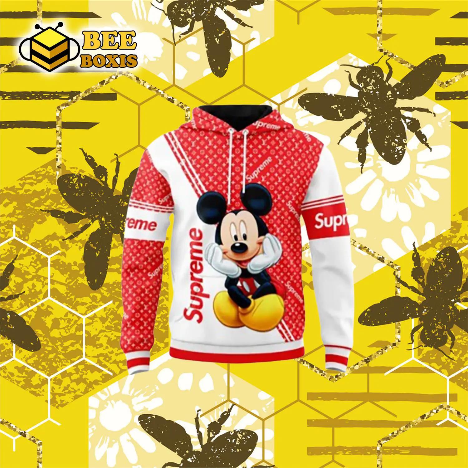 Louis vuitton  supreme mickey mouse red white unisex hoodie outfit for men women luxury brand clothing special gift