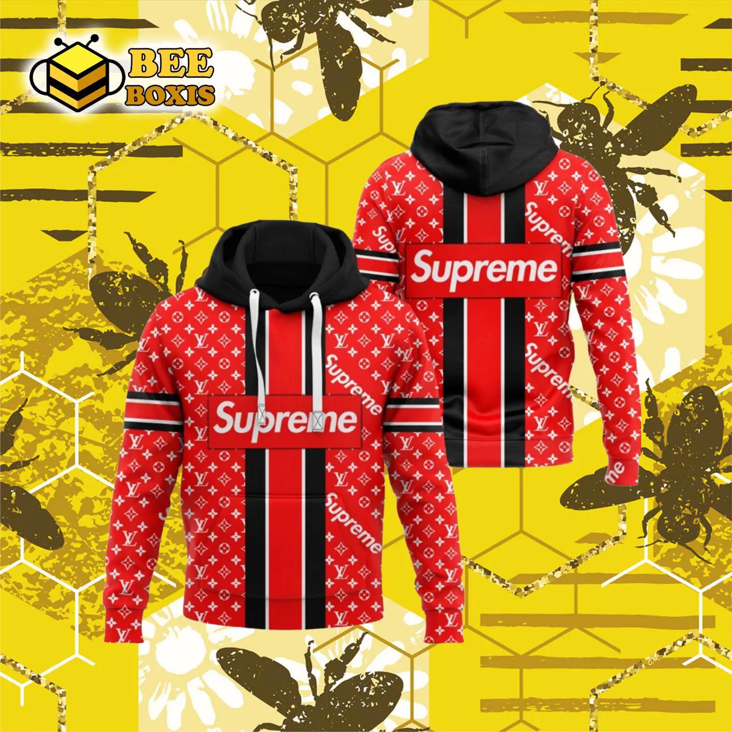 Louis vuitton supreme red luxury hoodie for men women