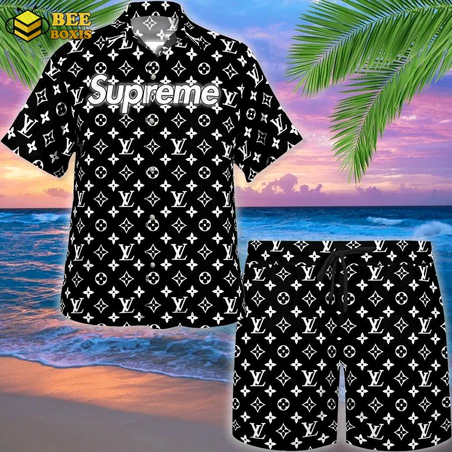 Louis vuitton supreme white logo black luxury brand premium fashion hawaii set for men