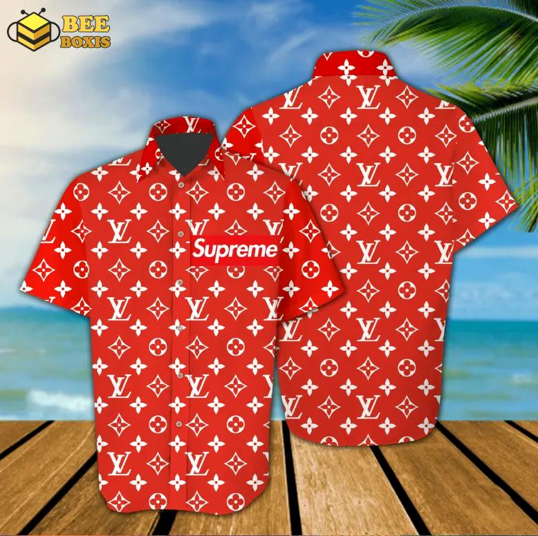 Louis vuitton supreme white logo red luxury brand premium fashion hawaii set for men