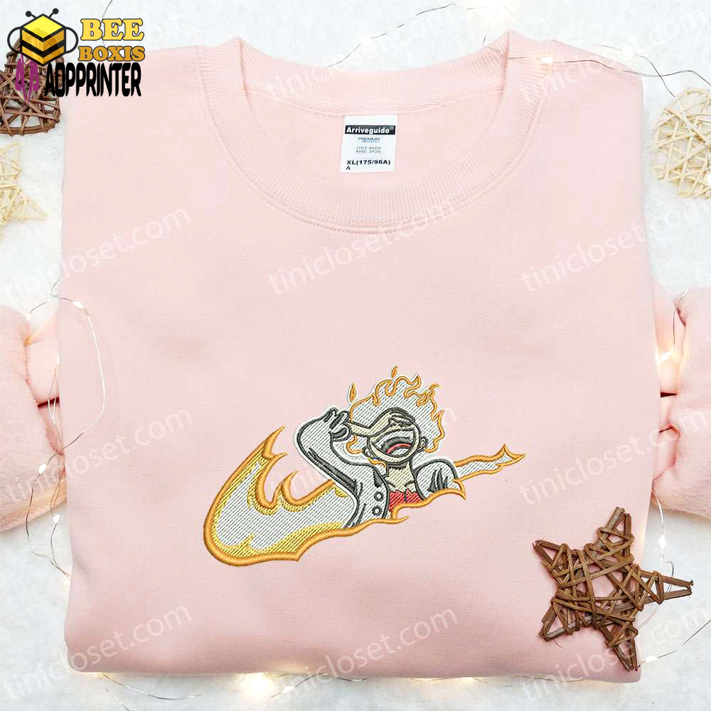 Luffy laugh x nike swoosh flame shirt anime hoodie nike inspired t-shirt