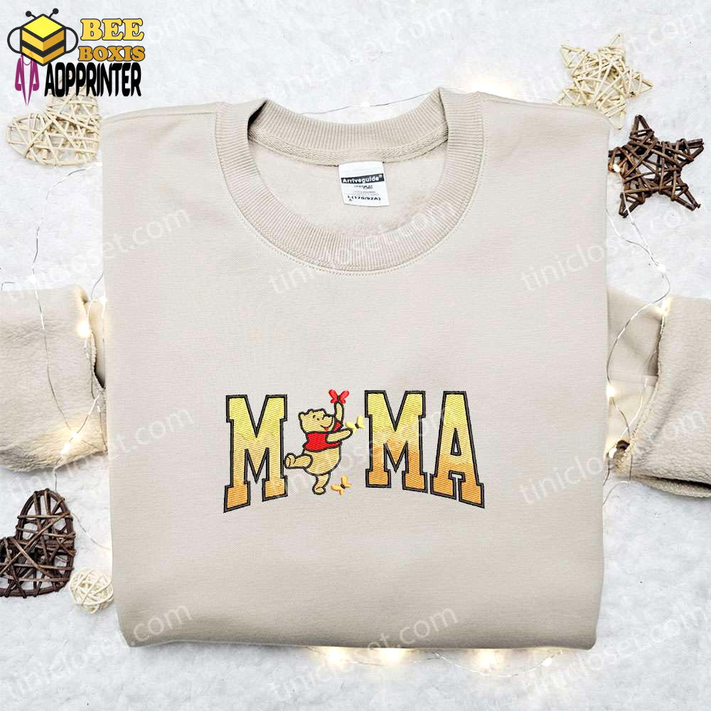 Mama winnie the pooh embroidered shirt & hoodie: perfect mother’s day gift for mom