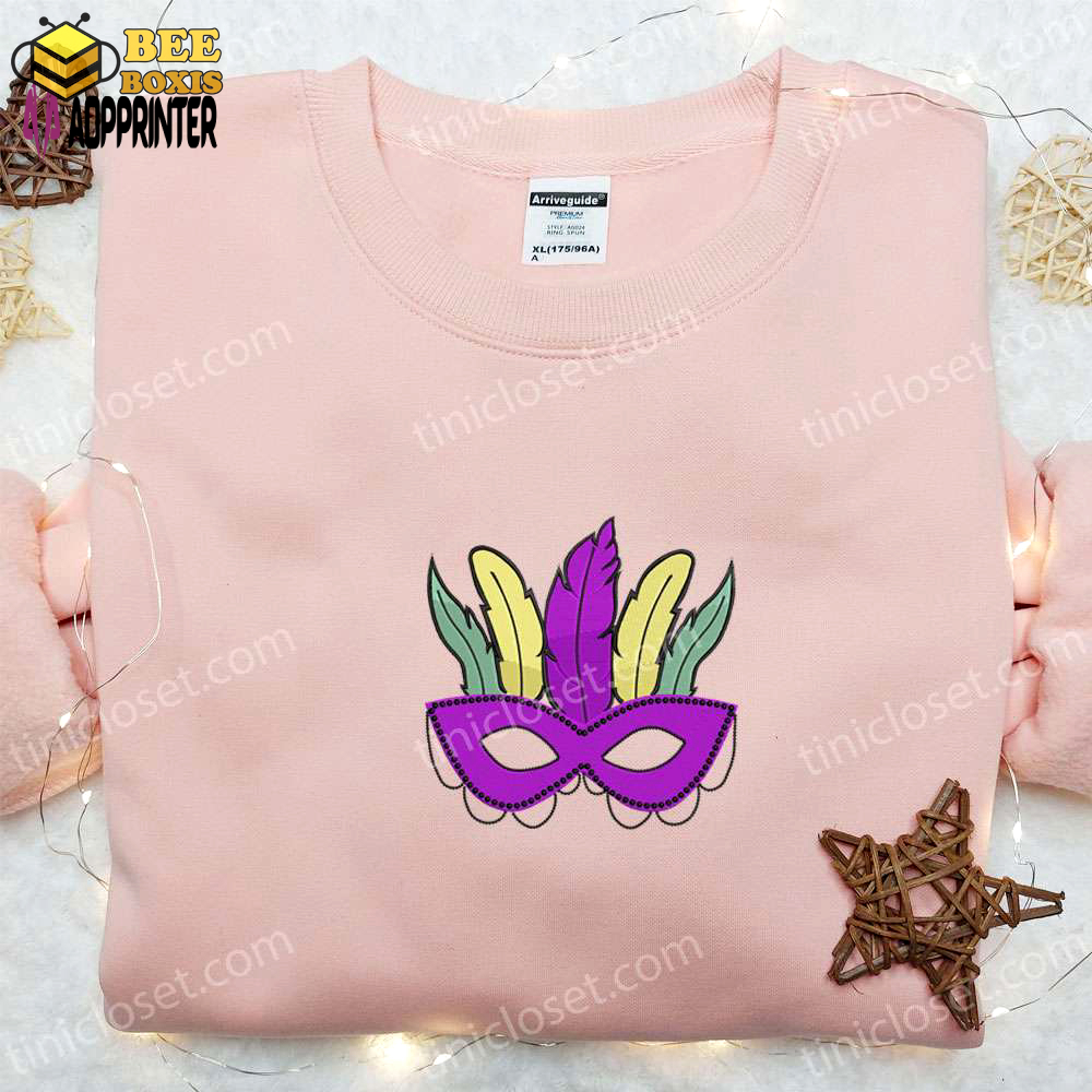 Mardi gras mask embroidered shirt & holiday hoodie: best gift idea for festive celebrations