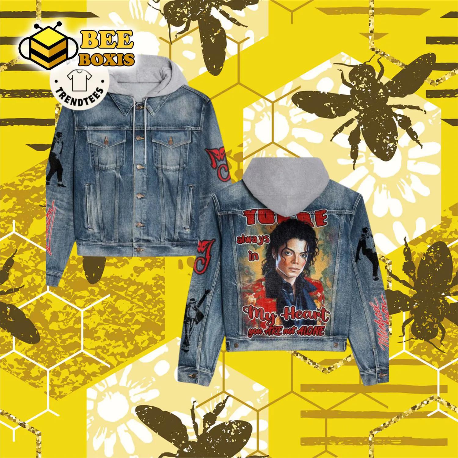 Michael jackson always in my heart you are not alone design hooded denim jacket.png