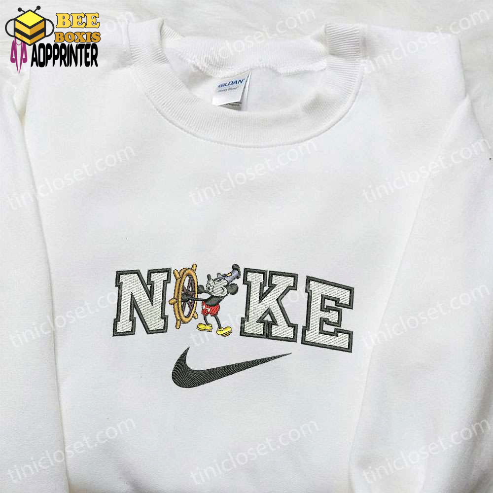 Mickey mouse x nike cartoon embroidered tshirt – disney characters & nike inspired shirt
