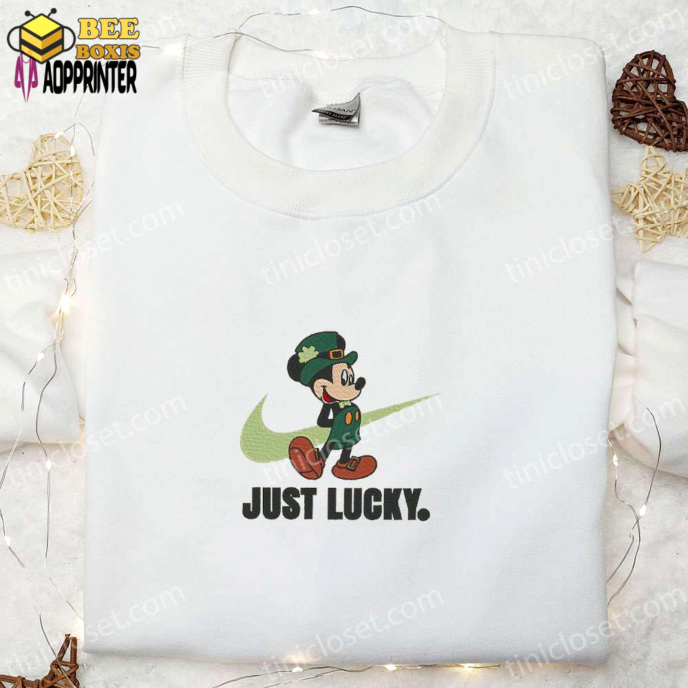 Mickey x nike swoosh embroidered shirt & disney characters hoodie – perfect saint patrick’s day gift!
