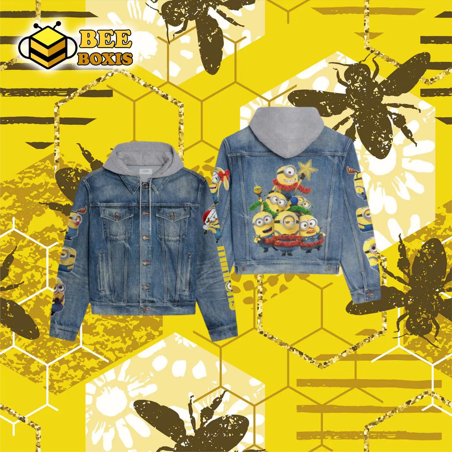 Minion portrait design hooded denim jacket.png
