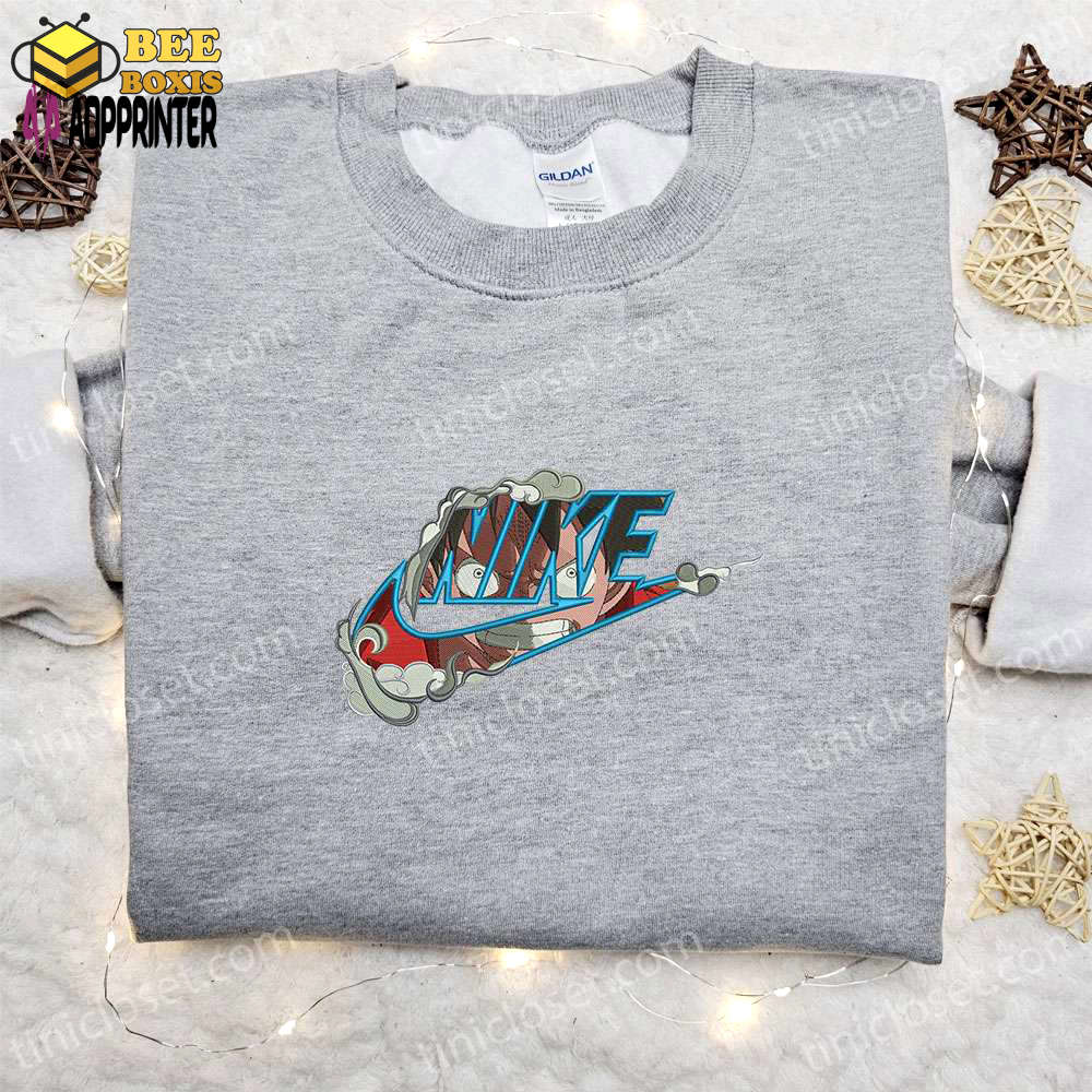 Monkey d luffy wano arc x nike anime sweatshirt – one piece embroidered shirt nike inspired