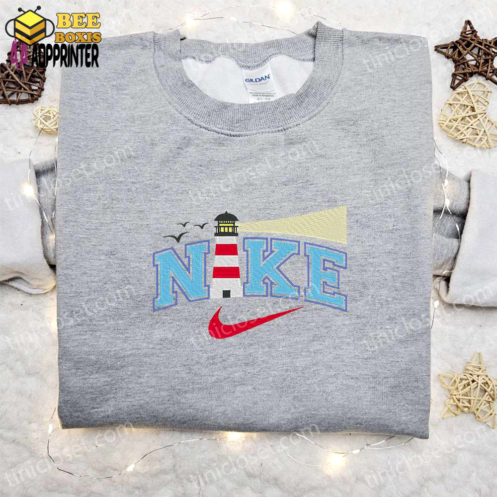 Nautical lighthouse x nike embroidered sweatshirt: best family gift – nike inspired shirt