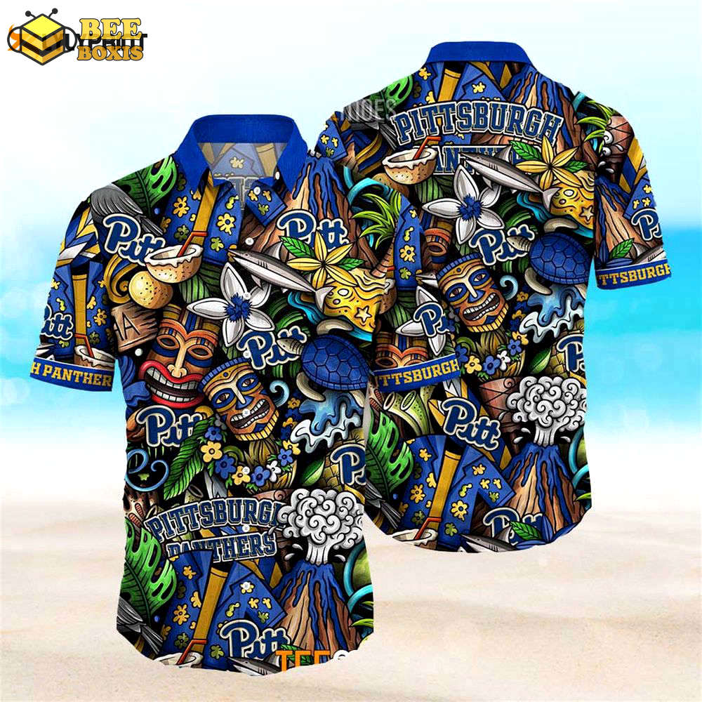 New pittsburgh panthers ncaa mens floral button up hawaiian shirt