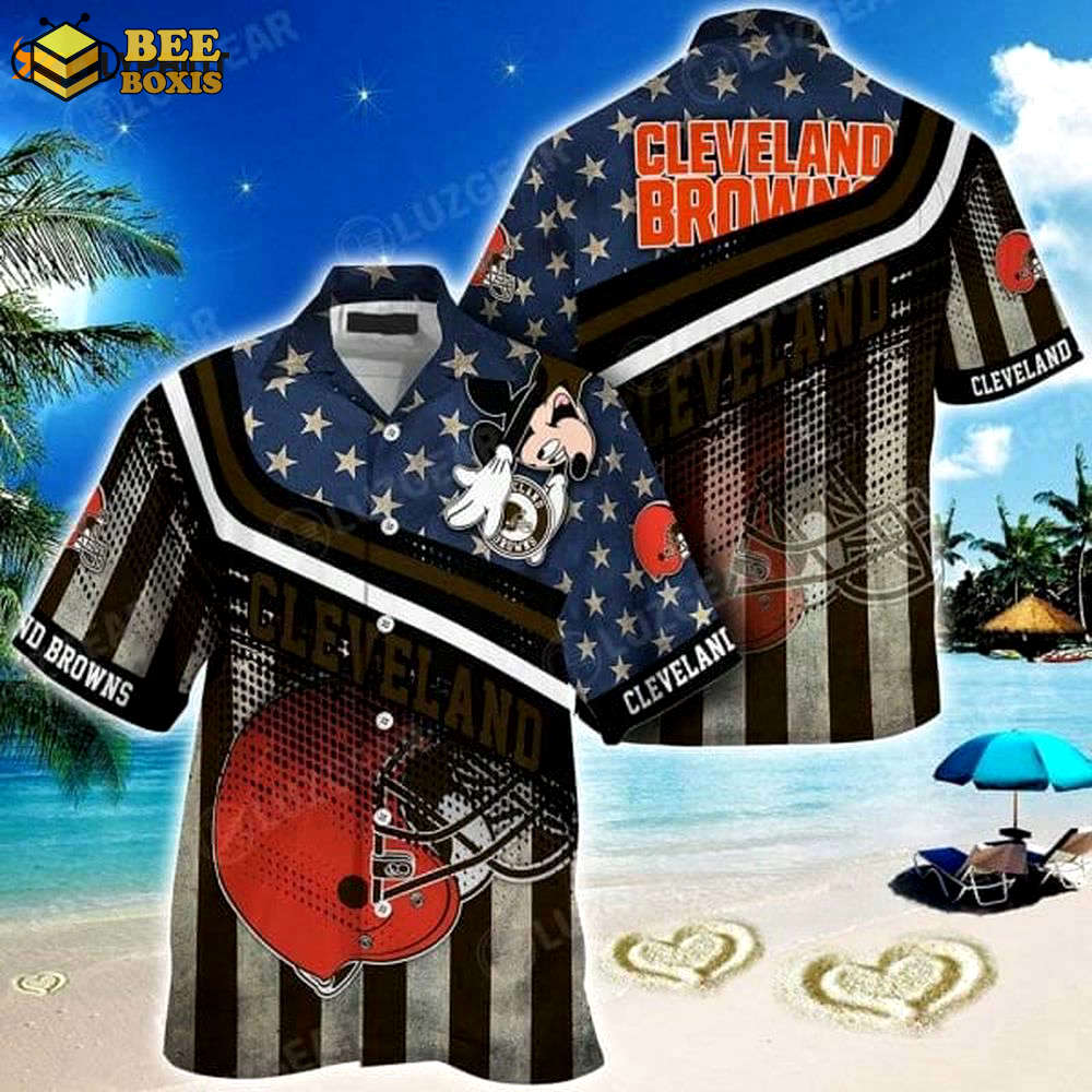 Nfl cleveland browns american flag hawaiian shirt men & women aloha shirt