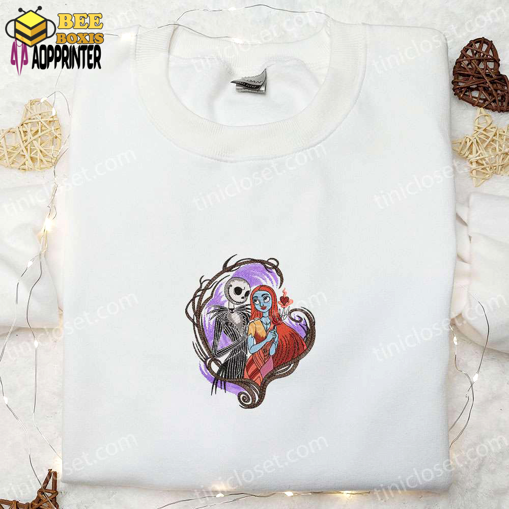 Nightmare before christmas jack & sally embroidered sweatshirt – spooky hoodie & shirt