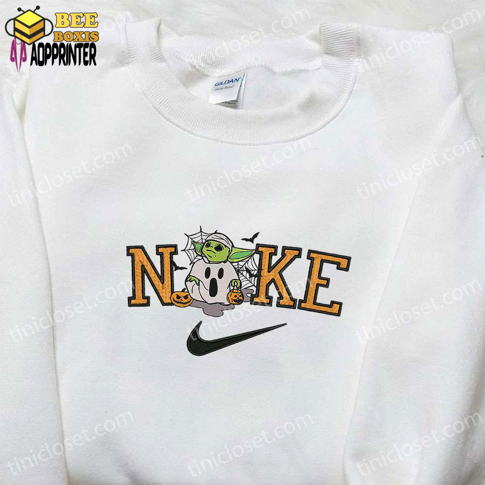 Nike x baby yoda halloween pumpkin embroidered shirt: spooky nike inspired halloween shirt