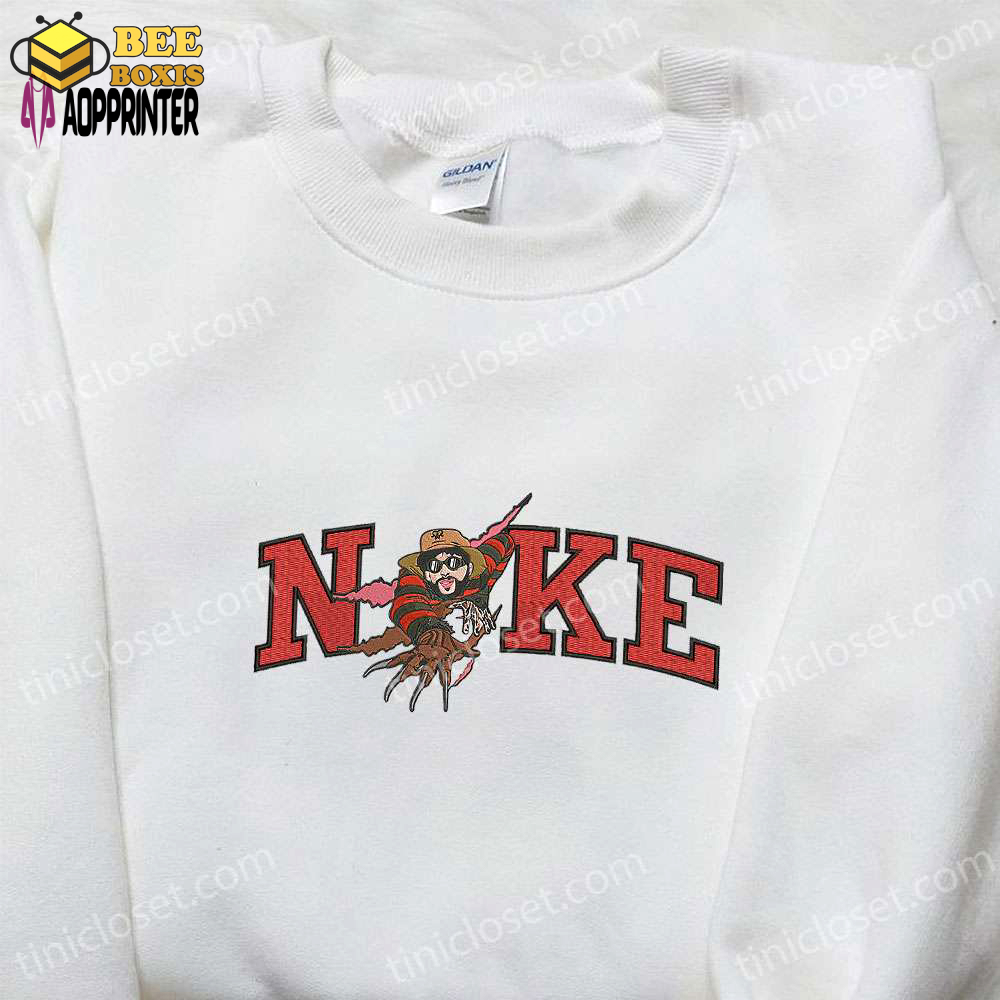 Nike x bad bunny freddy krueger embroidered shirt: spooky halloween lovers gift
