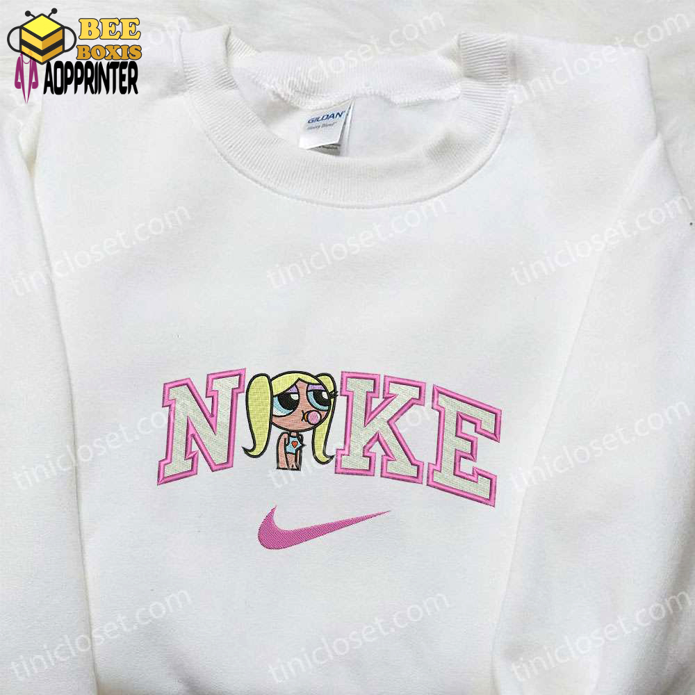 Nike x bubbles cartoon embroidered sweatshirt powerpuff girls inspired shirt nike embroidered t-shirt
