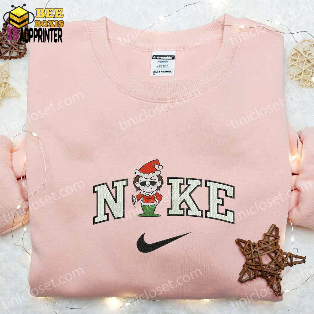 Nike x christmas michael myers embroidered sweatshirt – cool halloween hoodie best family gift ideas