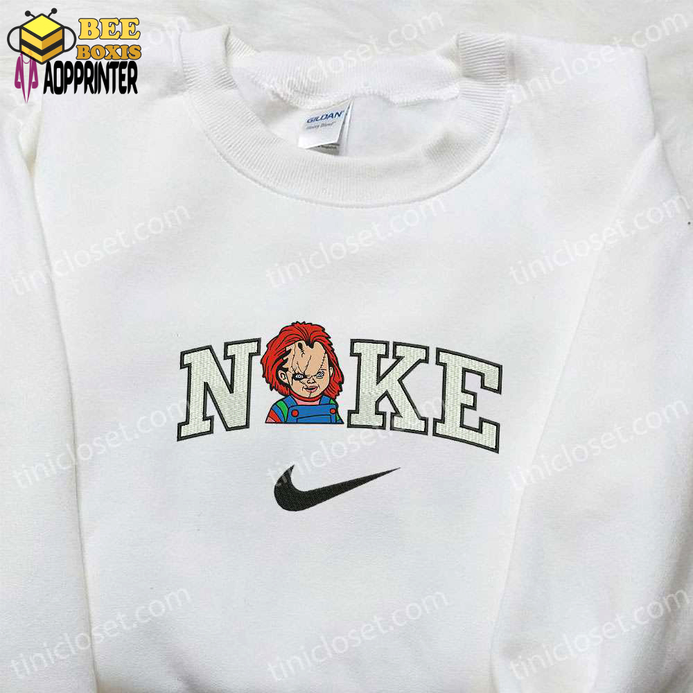 Nike x chucky halloween embroidered sweatshirt – best horror movie characters hoodie perfect halloween gift for family