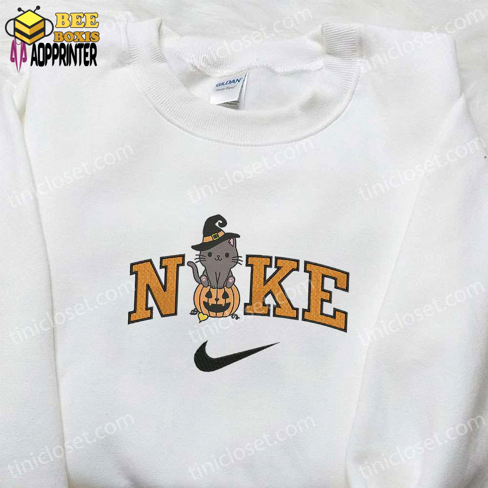 Nike x cute cat pumpkin halloween hoodie sweatshirt & t-shirt: embroidered spirit halloween apparel