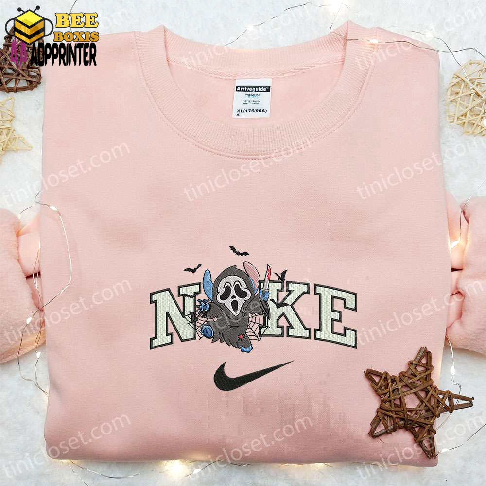 Nike x ghostface stitch embroidered sweatshirt & t-shirt: halloween inspired hoodie