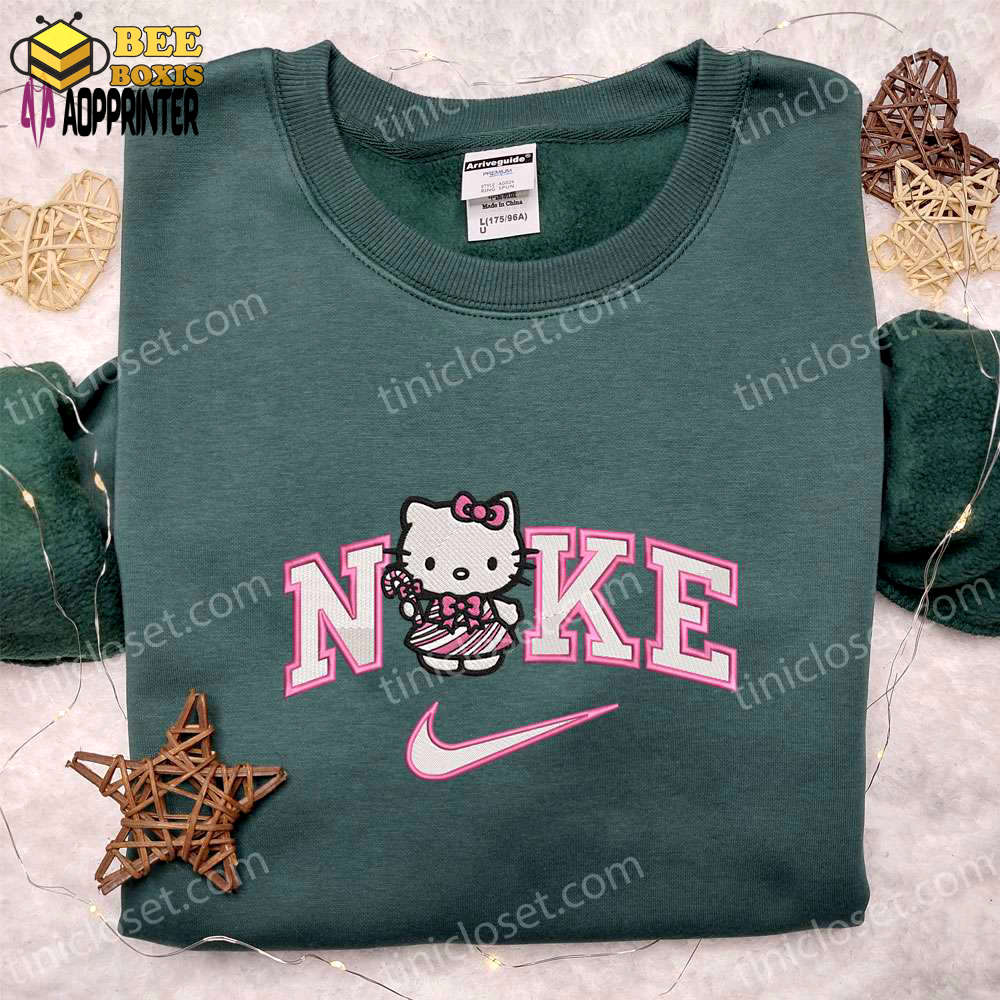 Nike x hello kitty pink candy cane shirt & hoodie: cartoon embroidery for christmas gift ideas