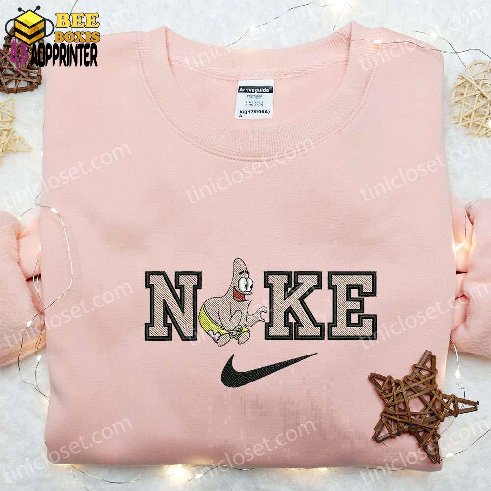 Nike x patrick star cartoon & disney characters embroidered shirt: fun & stylish nike inspired t-shirt