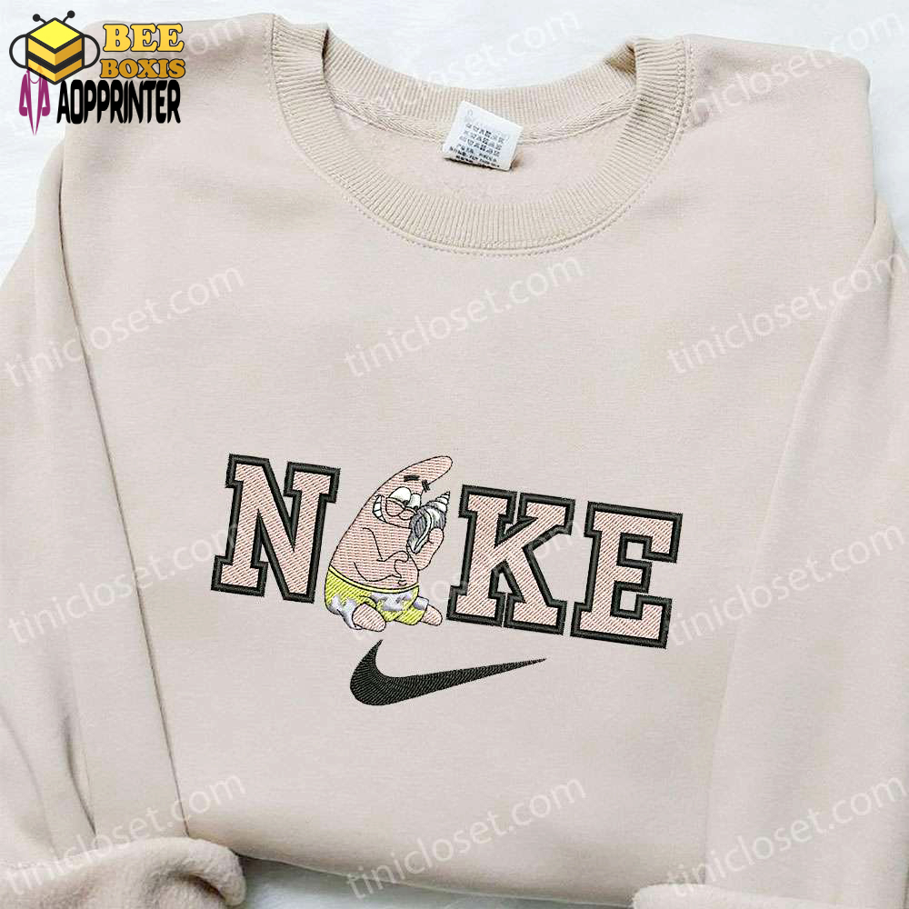 Nike x patrick star cartoon embroidered hoodie & disney characters shirt: unique nike-inspired t-shirt