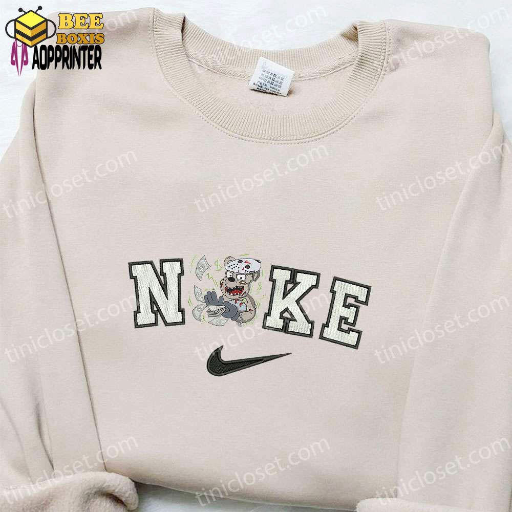 Nike x scary bear jason voorhees embroidered shirt – funny halloween & nike inspired design