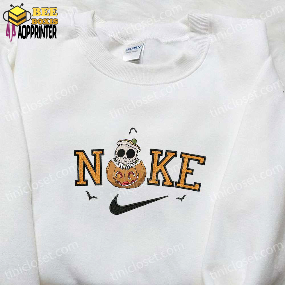 Nike x skellington pumpkin halloween embroidered hoodie & t-shirt: amazing nike-inspired sweatshirt